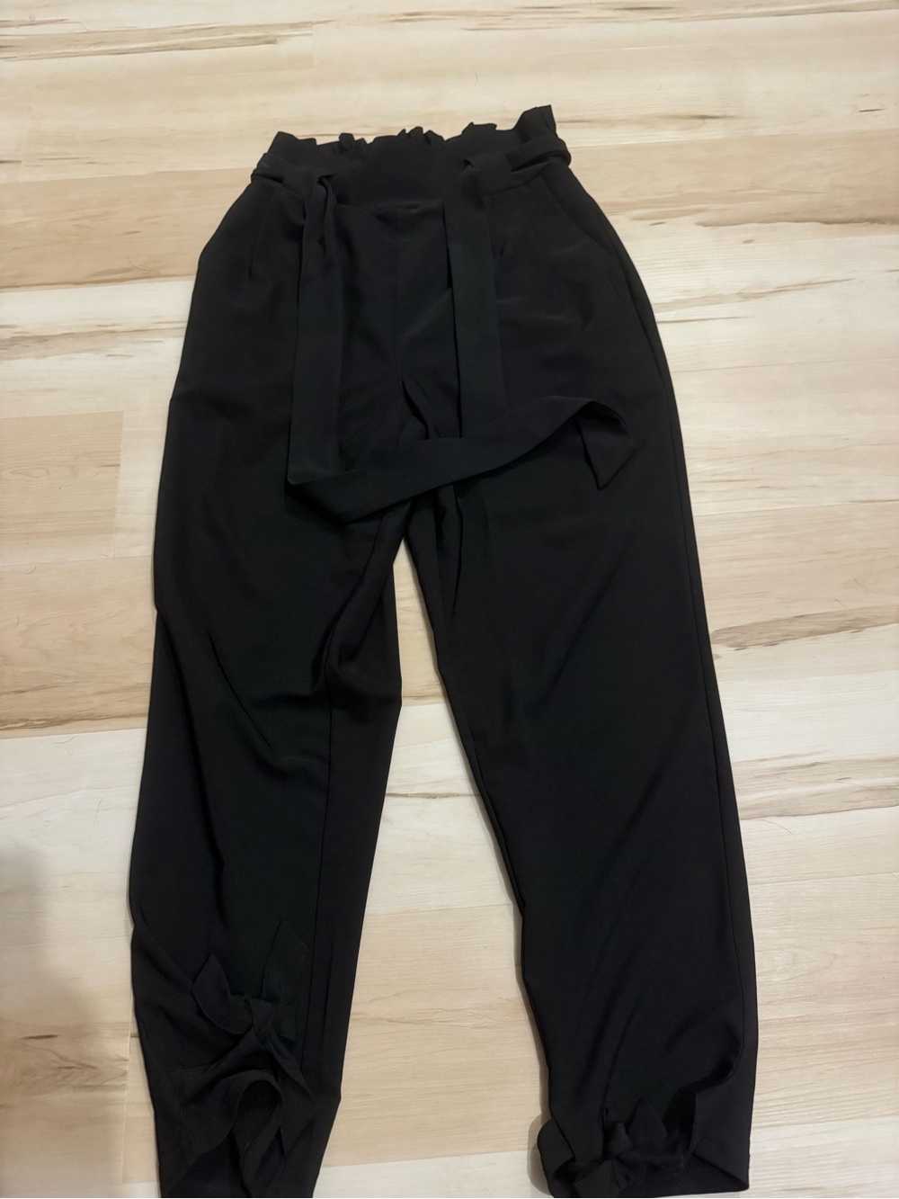 Grace Karin Black High-Waist Paperbag Tie-Ankle Pants